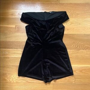 Black Velvet Off Shoulder Romper